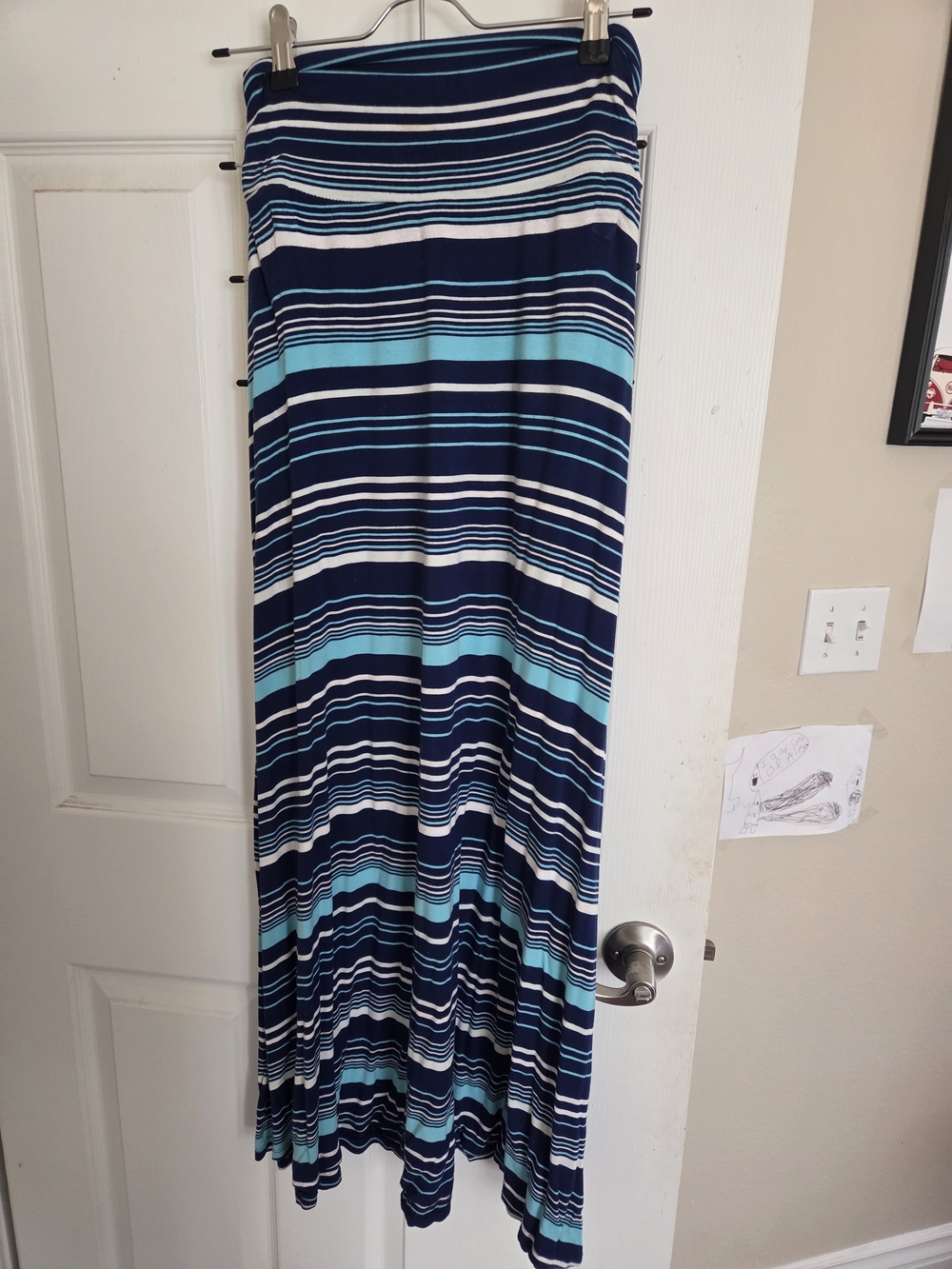 Merona Navy, Teal & White Striped Maxi Skirt